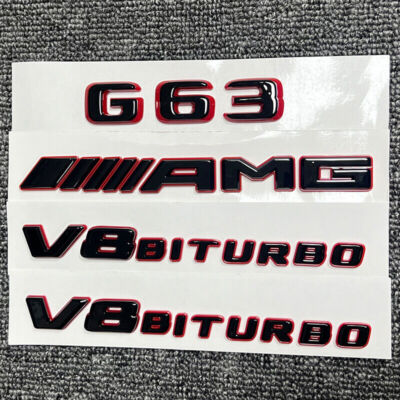 Set Gloss Black Red Emblem Badge Sticker for Mercedes G63 V8 Biturbo AMG W463