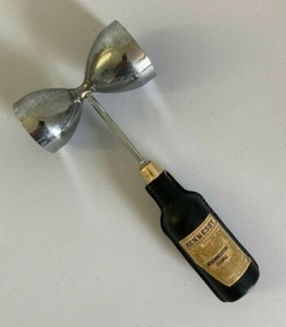 Vintage Hennessy Bar Advertising Black Leather Handle Steel Metal Retro Jigger