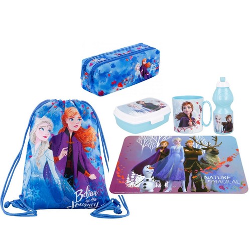 Disney Frozen Set Sacca Borsa Zaino Piatto Astuccio Portamerenda Borraccia  Tazza | eBay