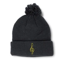 Pom Pom Beanies for Women Treble Clef Embroidery Winter Hats for Men Skull Cap