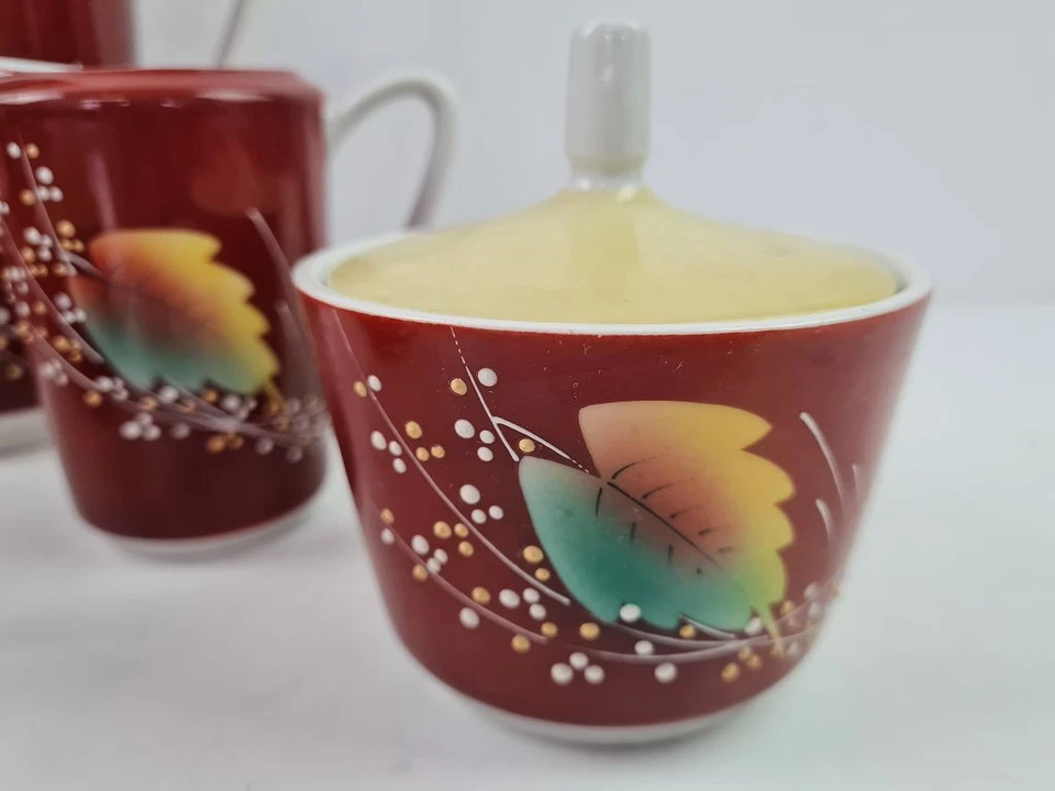 Kaffee Service Krüger Geiersthal Porzellan Herbstblätter weinrot #244109 - Bild 4 von 4