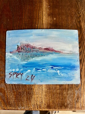 Art Original Acrylic Painting Grand Portage Island by Randy Spry 8x6