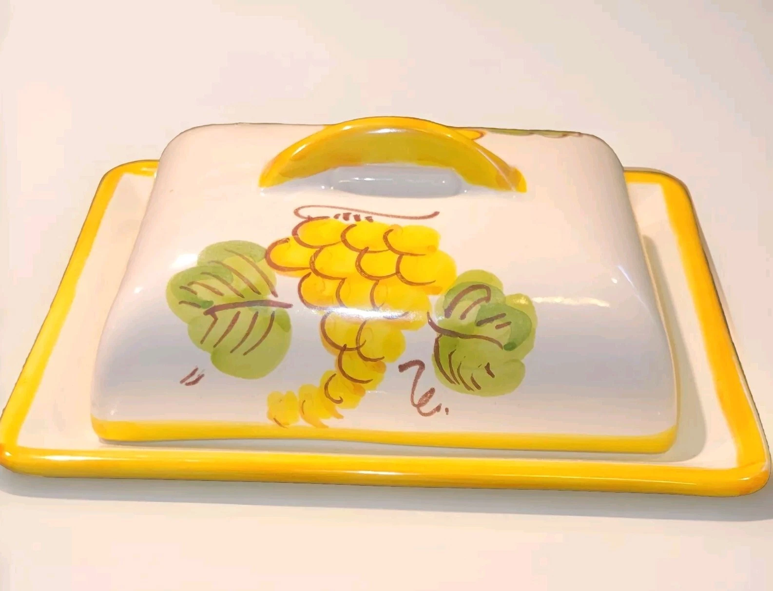 Deruta Italian Golden Grape Butter Dish & Lid Dipinto A Mano Ceramica Artistica