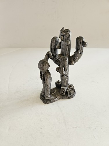 1982 M. Ricker Pewter Girl Decorating A Saguro Cactus For Christmas ...