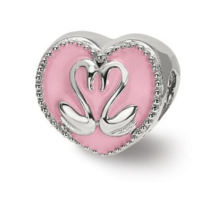 Authentic Reflection Beads Sterling Silver Gold-Plated Pink Enameled CZ Swans Heart Bead
