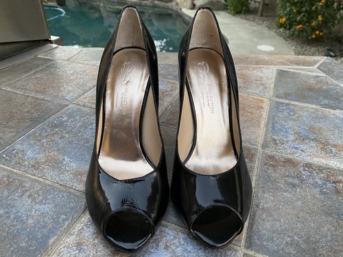 BEBE Collection Beautiful Black Peep Toe Size 9 Patent Leather All Leather Sole - 第 1/10 張圖片