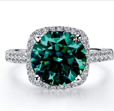 2+ Ct Dark Blue Round Cut Moissanite Engagement Ring 925 Sterling Silver Size 7