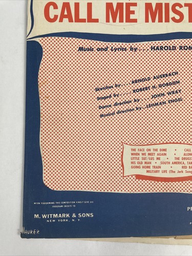 Vintage Sheet Music: Call Me Mister South America Take It Away 1946 - Picture 2 of 11