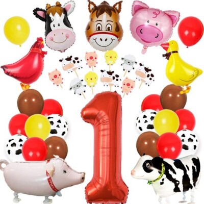 Globos de animales de granja para 1er año. Globos para fiesta de niños. Granja