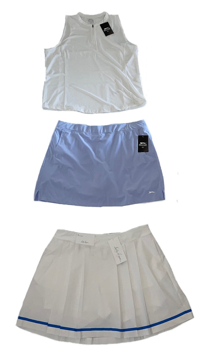 RTLS $157 LOT LADY HAGEN/ SLAZENGER WOMENS WHITE BLUE GOLF SET SZ XL