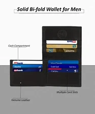 Leatherboss Genuine Leather Men L shape Credit Cards Holder Bifold Wallet, Black