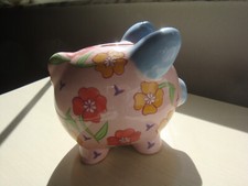 Pink Floral Pig Piggy Bank 6x4x4  Porcelain