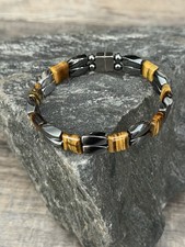Black Magnetic Hematite Therapy Bracelet Anklet 2 Row w Brown Tigers Eye