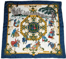 Mint with Box 1993 Paris France Hermes Jolie’s d’Hiver Jacquard Scarf 100% Silk