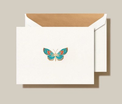 Crane & Co. Elegant Pearl White Butterfly Note Card 3 13/16'' x 5 3/16'' - 25 E...