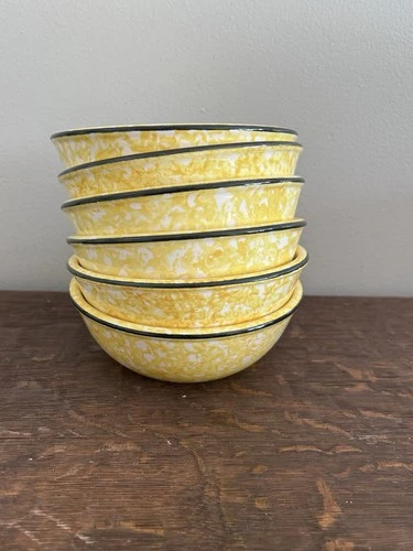 Stangl Town And Country Yellow Cereal Bowls Six Sponge Ware 5-1/2” Excellent