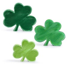 3pcs St. Patrick's Day Wooden Signs Rustic Green Shamrock Table Ornaments Luck