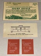 CHAMP HO DECAL-MISSOURI PACIFIC/MoPac CABOOSE - WHITE LETTERING - #HC-205