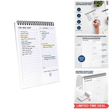 To Do List Notepad Spiral 60 Sheets 6.5x9.8 Daily Planner Multiple Sections