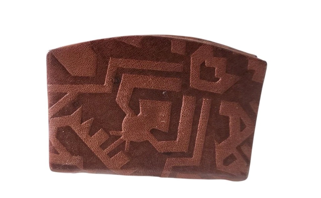 Vintage Mini Tiny Aztec Embossed Brown Leather Wa… - image 1