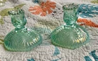 Vintage Fenton Iridized Glass Candlestick Holders, Aqua Green, 4"!
