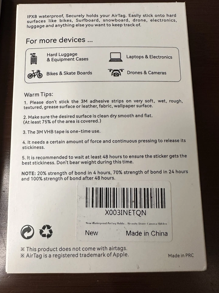 Apple AirTag Paquete de 4 Kit de Inicio Impermeable Porta Billeteras Estuche Adhesivo Foto 4 de 4