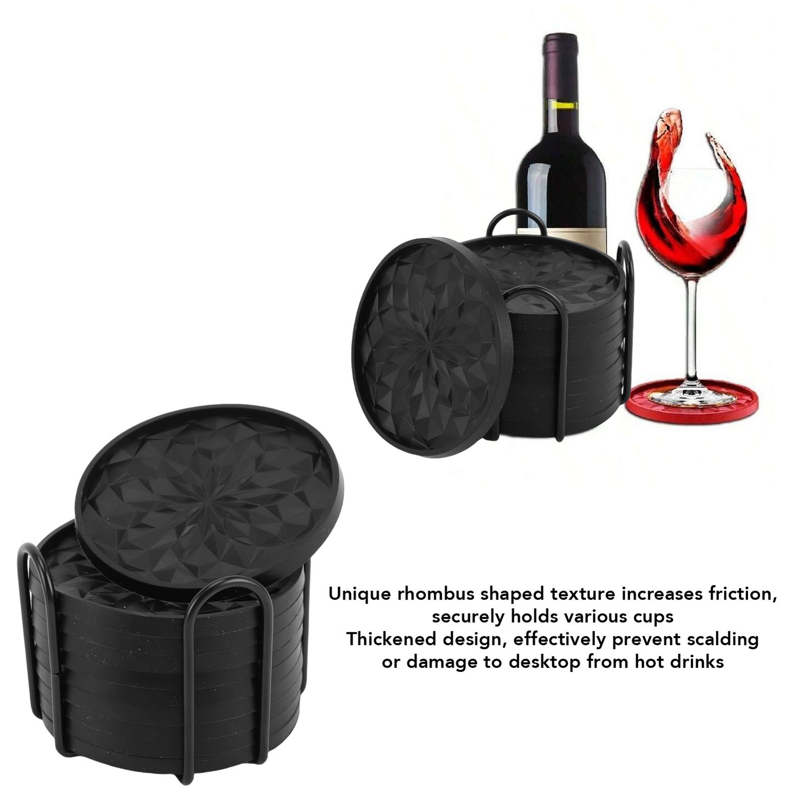 NEW 10Pcs Silicone Coasters Set With Holder Hot Cold Drinks Cup Mat Thickened.