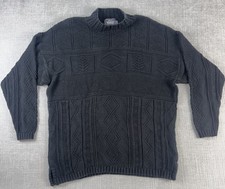 Vintage 90s Woolrich Made In USA 100% Cotton Black Cable Knit Sweater Size M Men