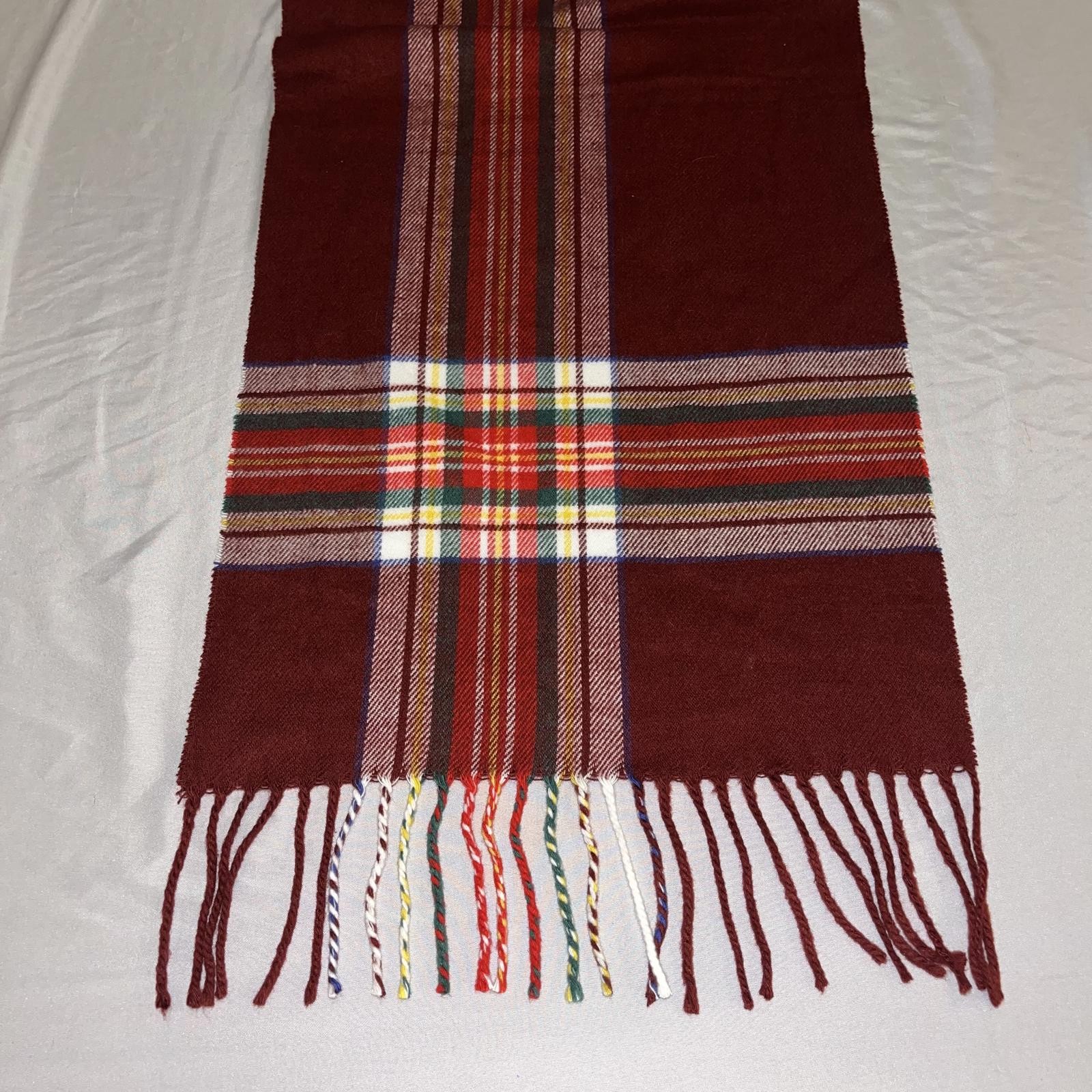 D&B Pashmina Maroon Red Plaid Cashmere Feel Scarf Fringe Winter Soft image 2