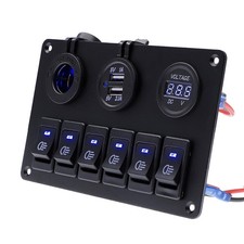 1x Switch Panel 6 Gang Usb For Car Boat Marine Rv Truck Blue Led Car Accessories