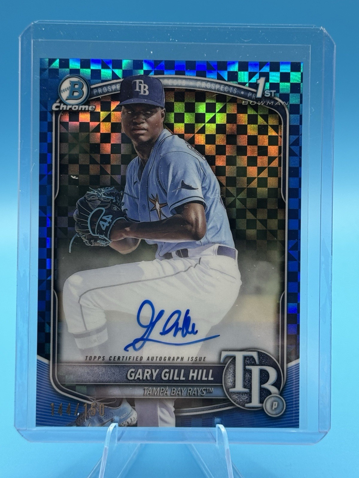 2025 Bowman Baseball Gary Gill Hill 1st Bowman Chrome Blue X-Fractor Auto /150