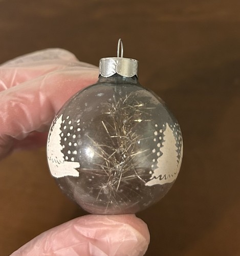 VTG WWII Corning Unsilvered 1.75 Stencil Christmas Village Tinsel Glass Ornament - Picture 3 of 7