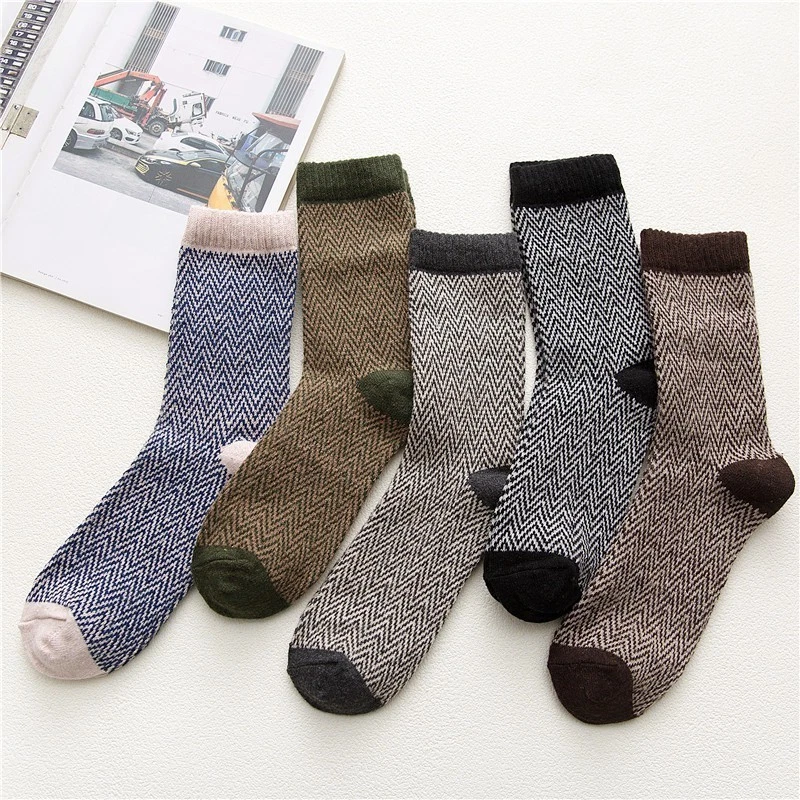 5 Pairs Mens Thermal Socks - Winter Warm Wool Thick Ripple Nordic Novelty - Image 3 of 4