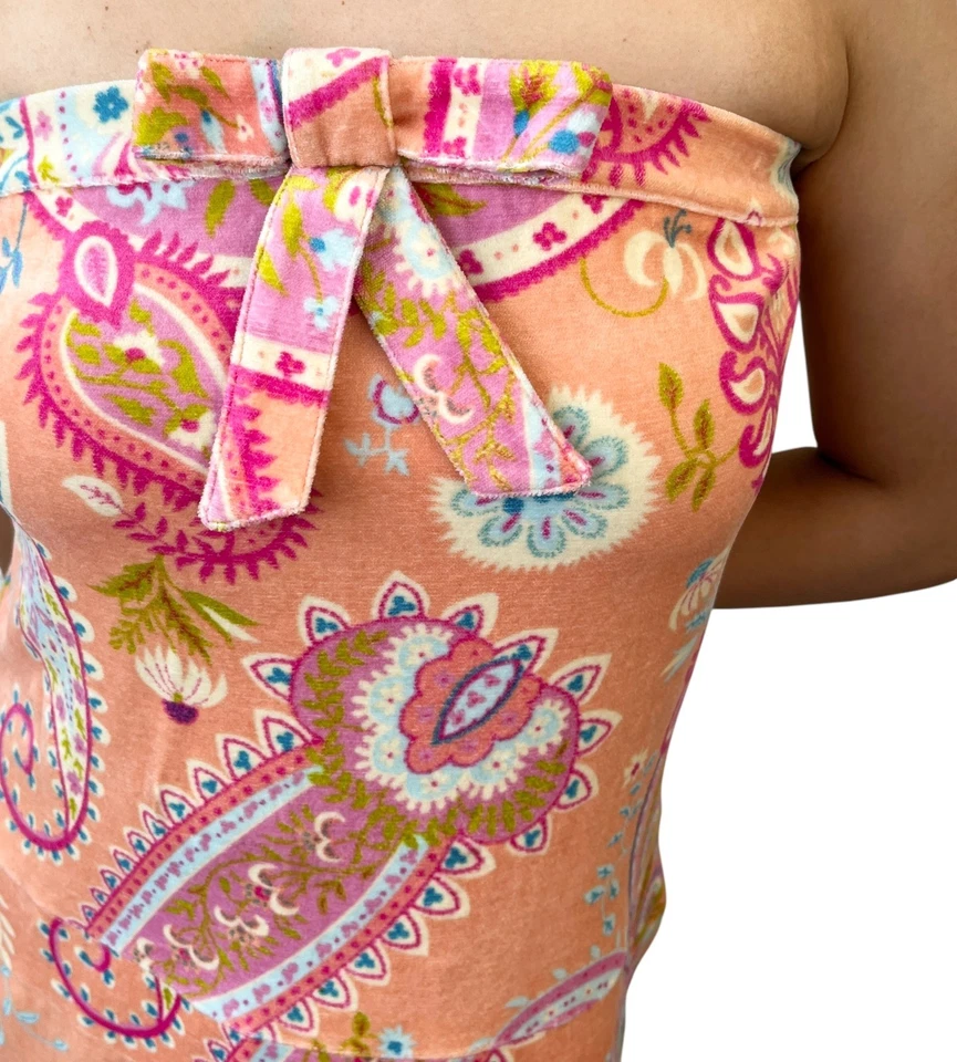 Vestido Christian Dior Vintage Terciopelo #40 Una Pieza Cinta Paisley Algodón Rosa Foto 3 de 4