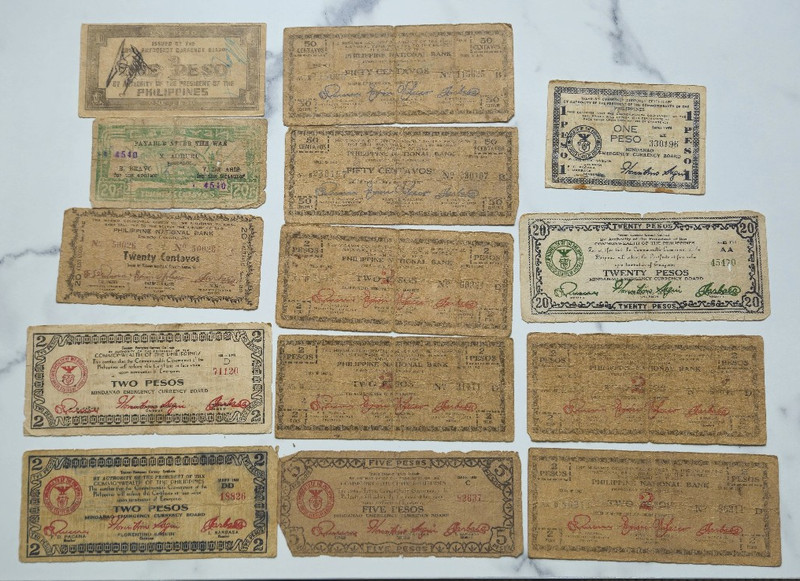 1940's Philippine National Bank Emergency Philippines Large Lot 14 banknotes