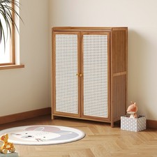 5 Tiers Shoe Cabinet Storage Cupboard Footwear Stand Rack Rattan Effect Doors UK