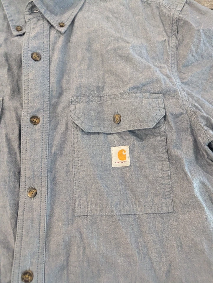 Carhartt Shirt Mens L Blue Long Sleeve Loose Fit Denim Look Button Down - Image 3 of 4