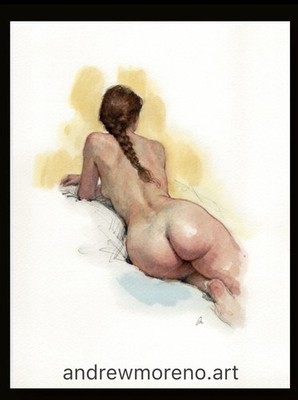 Original Classical Watercolor 8x10 Painting  Female Figure