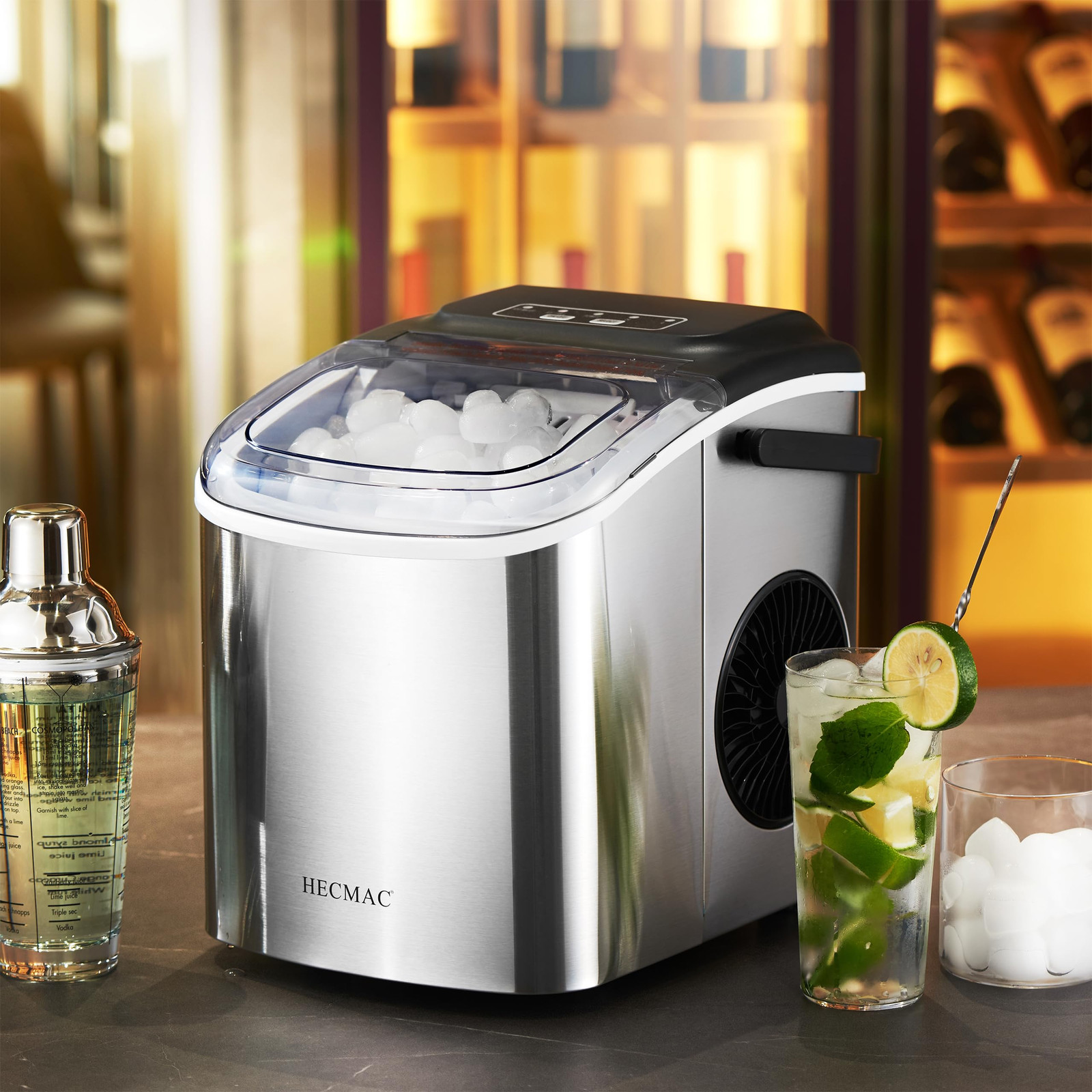 HECMAC 26lbs/Day Countertop Ice Maker with Self-Cleaning in 6 Mins, 9 Cubes