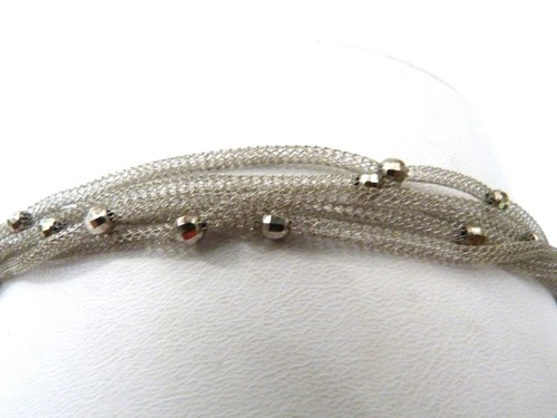 ITALY STERLING SILVER 5-STRAND MESH FACETED STERLING BEADS BRACELET ~ 7 3/8" - Picture 2 of 8