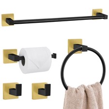 5-Piece Black Gold Bathroom Hardware Set, Bathroom Accessories Set with Towel...