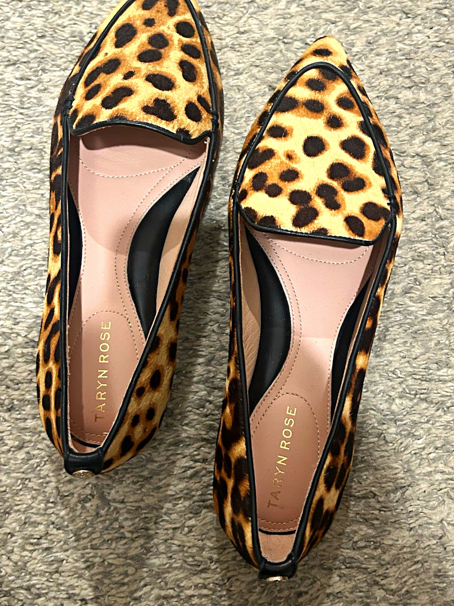 Taryn Rose Womens 7 Leopard Calf Hair Pointed Toe Slip-On Comfort Loafers