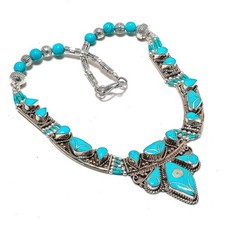 Turquoise Handmade Necklace Nepalese Bahamas Tibetan Boho Nepali Jewelry 18" N94