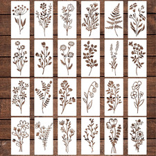 24 Pcs Wildflower Stencils Flower Leaf Painting Stencils, Reusable Flower Stenci