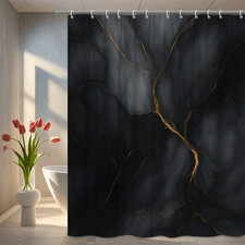 Modern Black and Gold Shower Curtain for Stylish Bathrooms