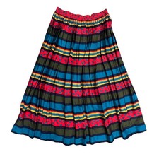 Vintage 90s Chause Bright Multicolor Full Skirt Sz MED Maxi Striped Elastic