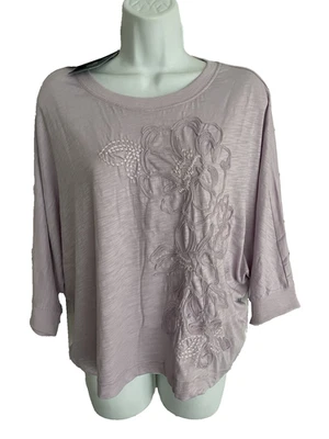 NWT Democracy Lavender Slub Knit Embroidered Dolman 3/4 Sleeve Top PL (Petite) - Image 1 of 4