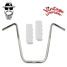 Original Lowrider 16" 22.2 D Handlebar Chrome Custom W/Logo 120mm Grips White