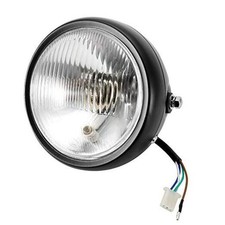Motorcycle Headlight Universal Retro Black Shell White Lens Front Headlight