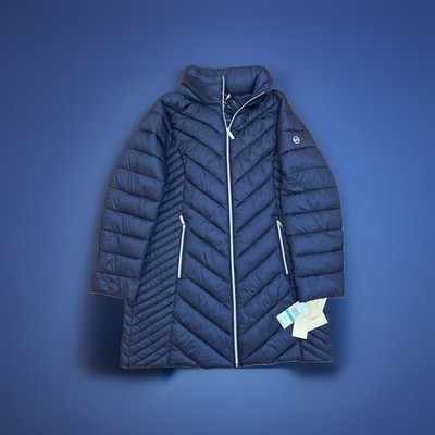 NEW MICHAEL KORS WOMEN'S LIGHTWEIGHT PACKABLE MIDNIGHT BLUE DOWN JACKET Sz L NWT